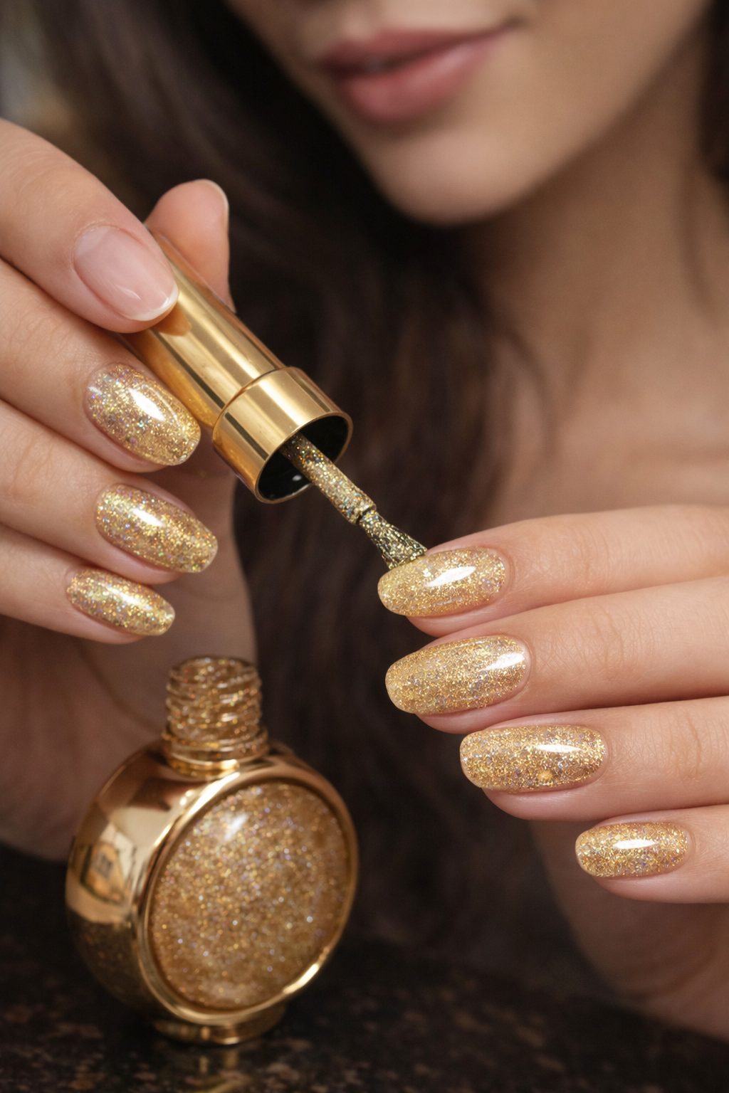 Golden Glitter Nail Polish Gel